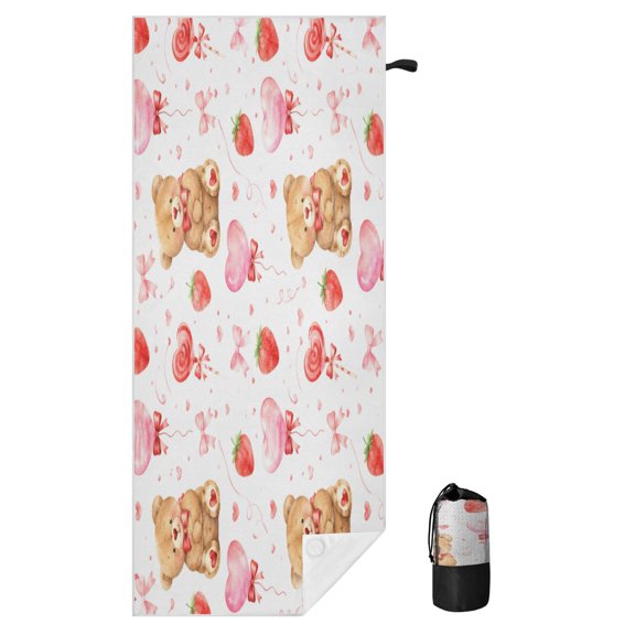 Wobogo Beach Towel Teddy Bear 74.831.5in Quick Dry Sand Free Waffle Towel with Magnets & Bag