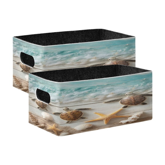 Wobogo Beach Turtle Decorative Folding Storage Basket Felt Organizer Bin for Toys, Clothes, Desk