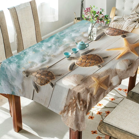 Wobogo Beach Turtle Square Tablecloth 54×54in Polyester Fabric Tablecloth Washable Dust Resistant Wrinkle Resistant