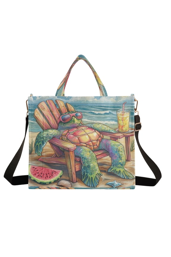 Wobogo Beach Turtles Corduroy Tote Bag for Women Travel Crossbody Bag Purse Women Shoulder Bags Work Handbags Daily Commuter Bag 13.7×12.2inch