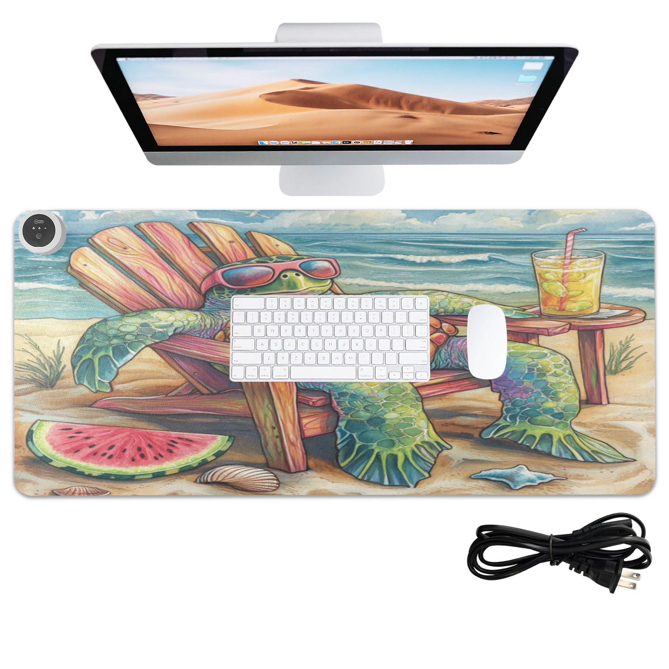Wobogo Beach Turtles Heated Mouse Pad Extra-Large Desk Mat With 3 Heating Levels and 3-hour Auto Shut-Off Protection Ideal for Computer Keyboards Home Office Hand-warming Essential 31.5in × 13in