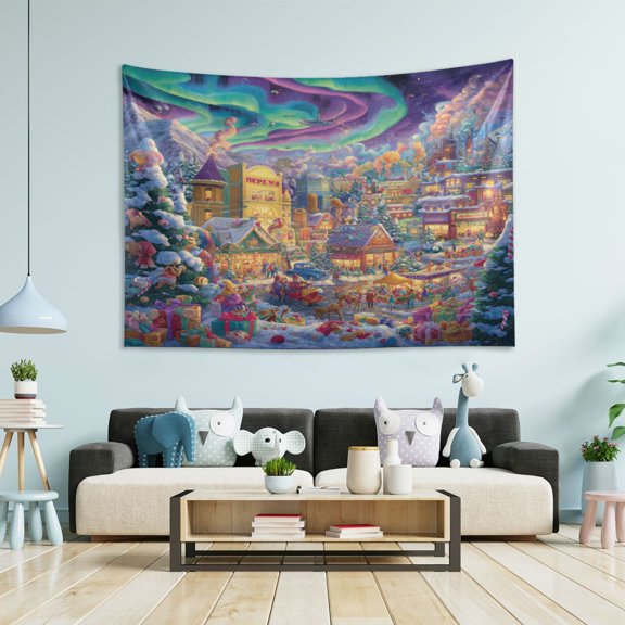 Wobogo Beautiful Christmas Scene Tapestry 60×51in Home Living Room Bedroom Wall Hanging Ornaments
