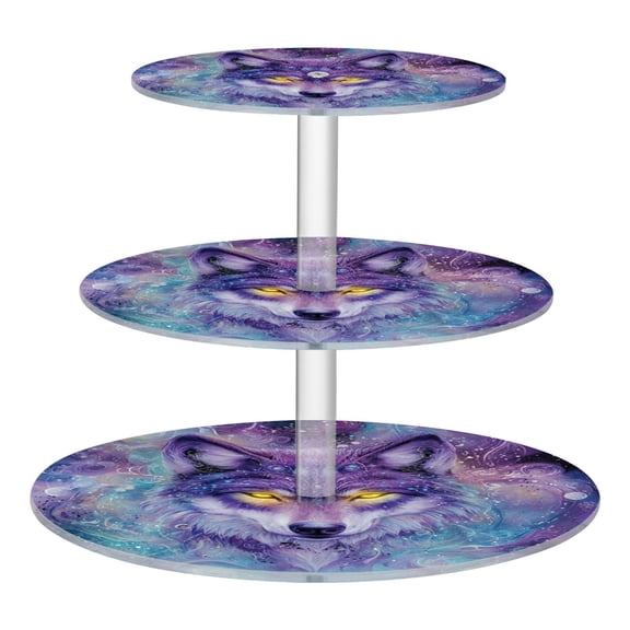 Wobogo Beautiful Fantasy Wolf 3 Tier Acrylic Cake Stand with Clear Round Hold for Wedding Holiday Birthday Baby Shower Tea Party