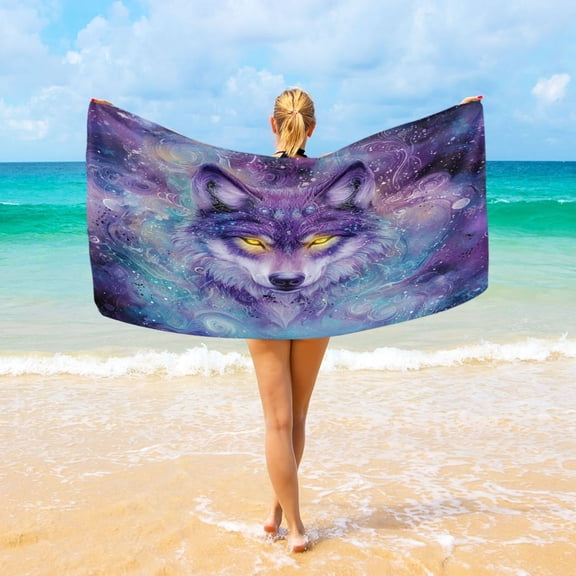 Wobogo Beautiful Fantasy Wolf Beach Towel Sand Free Quick Dry Absorbent Thin Compact Towels for Vacation Trips to Swimming Pool Camping Beaches