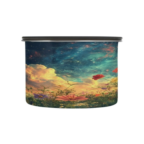 Wobogo Beautiful Flower Sea Food Storage Jars 304 Food Grade Stainless Steel Canisters With Vacuum Airtight Lids for Coffee Snacks Nuts Cereal 500ML