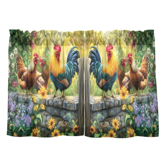 Wobogo Beautiful Rooster Kitchen Curtains 2 Piece Set Farmhouse Country Style Light Filtering Small Window Drapes Suitable for Bathroom Laundry Room and RV 27x36in