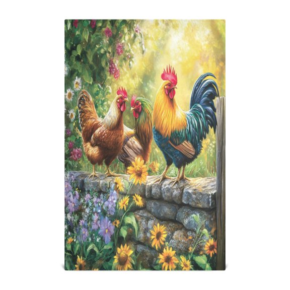 Wobogo Beautiful Rooster Kitchen Towel 1 Piece Large Cotton Dishcloth Premium Absorbency Set with Hanging Loop