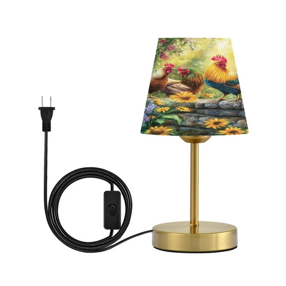 Wobogo Beautiful Rooster Table Lamps Three-channel Adjustable Lighted Antique Brass Metal Base Simple Modern Style for Bedroom Nightstands Living Room and Office
