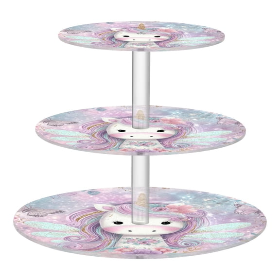 Wobogo Beautiful Unicorn 3 Tier Acrylic Cake Stand with Clear Round Hold for Wedding Holiday Birthday Baby Shower Tea Party