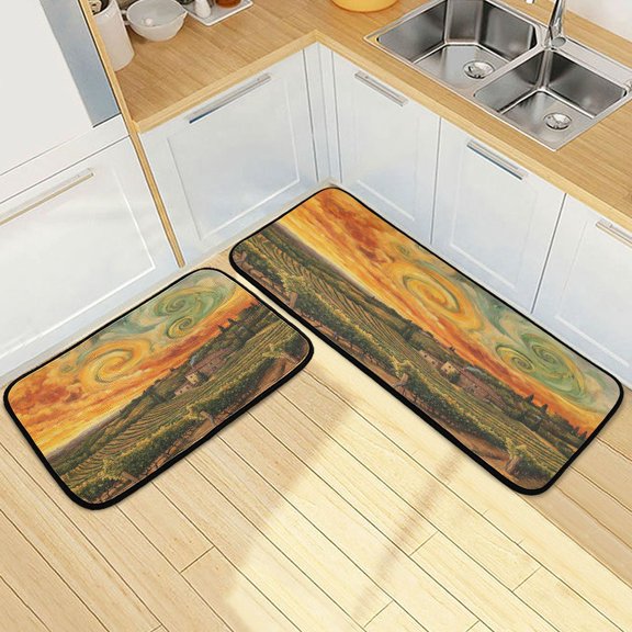 Wobogo Beautiful Vineyard Kitchen Carpet Set of 2 Absorbent and Stain Resistant Non-slip Star Rubber Backing