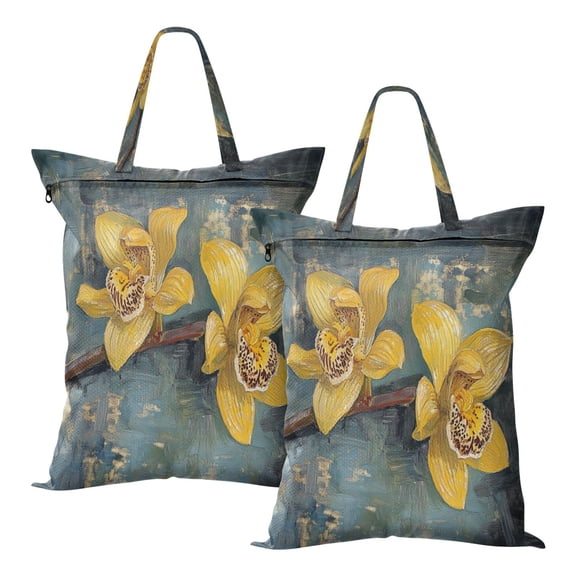 Wobogo Beautiful Yellow Cymbidium Travel Laundry Bag Dirty Clothes Organizer Top Handle Strap Design Suitable for Beach Camping Dormitory Bathrooms