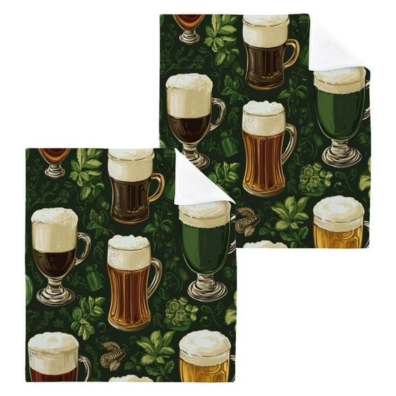 Wobogo Beer Pattern with St Patricks Square Cotton Towel Set of 2 Soft and Skin-friendly with Good Absorbency 12×12in