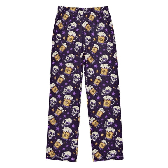 Wobogo Beer Skull Pattern Long Pajama Pants Bottoms Soft Sleepwear with Pockets