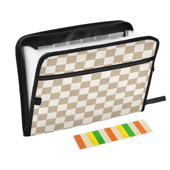 Wobogo Beige Checkered Expanding File Folder Letter Size Accordion Filing Organizer 13 Pocket Separate Organ Pocket