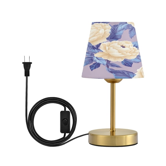 Wobogo Beige Peony Table Lamps Three-channel Adjustable Lighted Antique Brass Metal Base Simple Modern Style for Bedroom Nightstands Living Room and Office