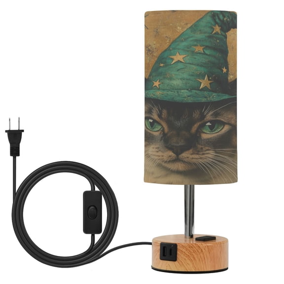 Wobogo Bengal Cat Bedside Lamp Touch Control Table Lamp with USB A+C Charging Ports & AC Outlet 3-Way Dimmable Nightstand Lamp with Linen Fabric Shade for Bedroom Living Room