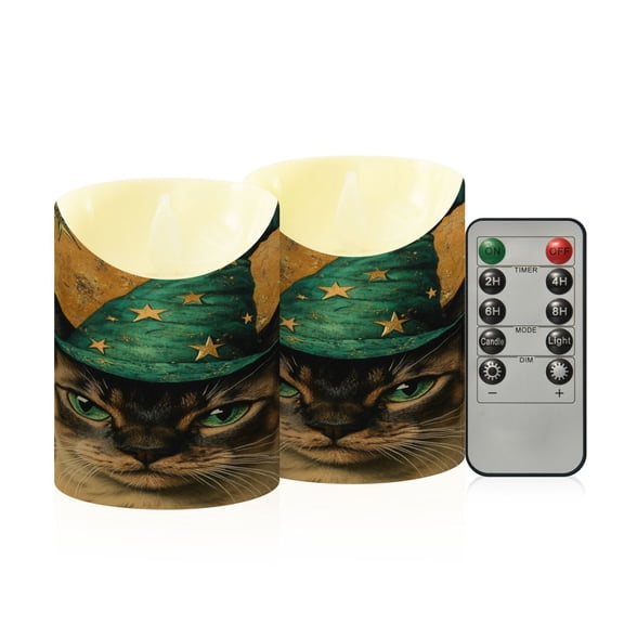 Wobogo Bengal Cat Flameless Candles with Remote Battery Operated Flickering LED Candles with Timer 2/4/6/8H Small Size