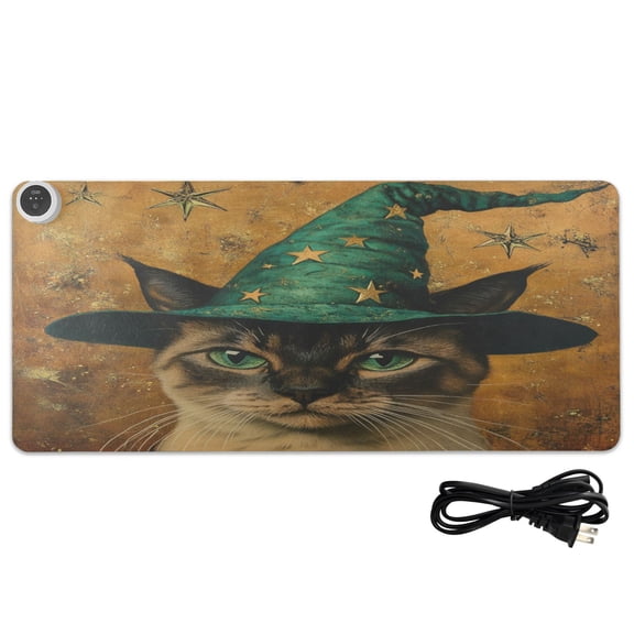 Wobogo Bengal Cat Heated Mouse Pad Extra-Large Desk Mat With 3 Heating Levels and 3-hour Auto Shut-Off Protection Ideal for Computer Keyboards Home Office Hand-warming Essential 31.5in × 13in