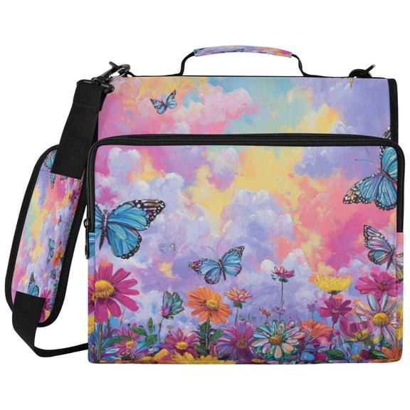 Wobogo Binder Bag 3 Ring Binder Organizer Laptop Compartment Waterproof File Folder Case Large Capacity,Butterfly Floral Dream