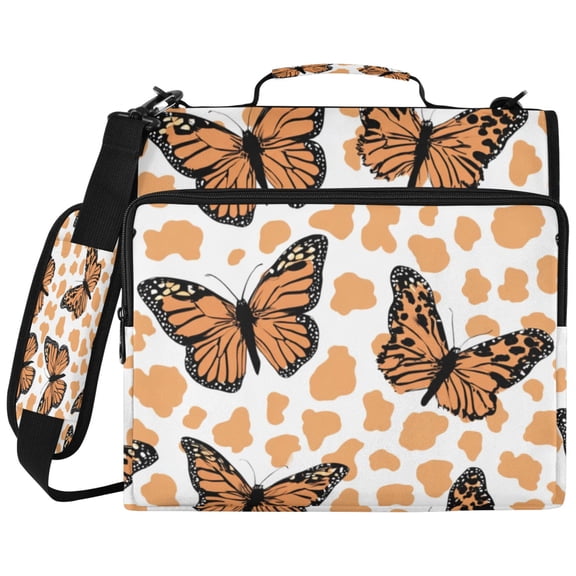 Wobogo Binder Bag 3 Ring Binder Organizer Laptop Compartment Waterproof File Folder Case Large Capacity,Butterfly Print Leopard Pattern