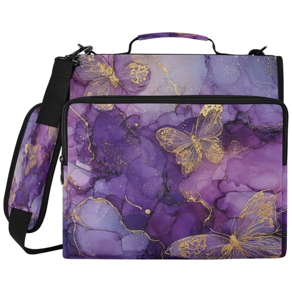 Wobogo Binder Bag 3 Ring Binder Organizer Laptop Compartment Waterproof File Folder Case Large Capacity,Gold Trimmed Butterfly