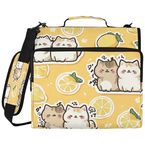 Wobogo Binder Bag 3 Ring Binder Organizer Laptop Compartment Waterproof File Folder Case Large Capacity,Lemon Kitten
