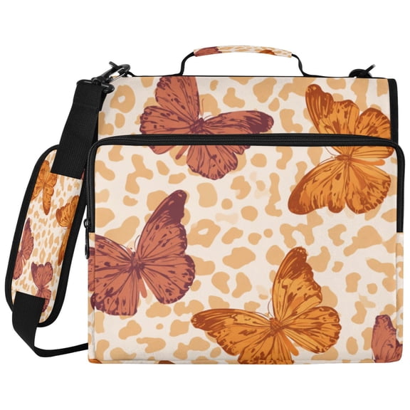 Wobogo Binder Bag 3 Ring Binder Organizer Laptop Compartment Waterproof File Folder Case Large Capacity,Leopard Print Butterfly