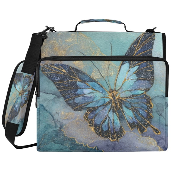 Wobogo Binder Bag 3 Ring Binder Organizer Laptop Compartment Waterproof File Folder Case Large Capacity,Marble Butterfly