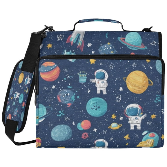 Wobogo Binder Bag 3 Ring Binder Organizer Laptop Compartment Waterproof File Folder Case Large Capacity,Space Themed