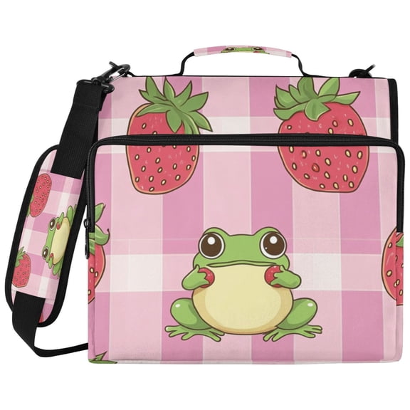 Wobogo Binder Bag 3 Ring Binder Organizer Laptop Compartment Waterproof File Folder Case Large Capacity,Strawberry Frog Pattern
