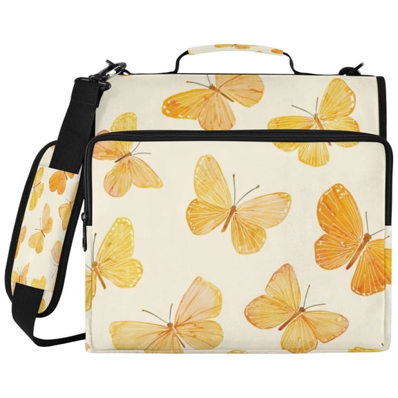 Wobogo Binder Bag 3 Ring Binder Organizer Laptop Compartment Waterproof File Folder Case Large Capacity,Warm Yellow Butterfly