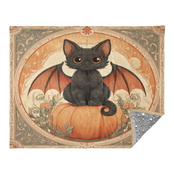 Wobogo Black Cat Angel Flannel Blanket Fluorescent Effect in The Dark Four Seasons of Comfortable and Soft Skin Friendly Sheet 7055in