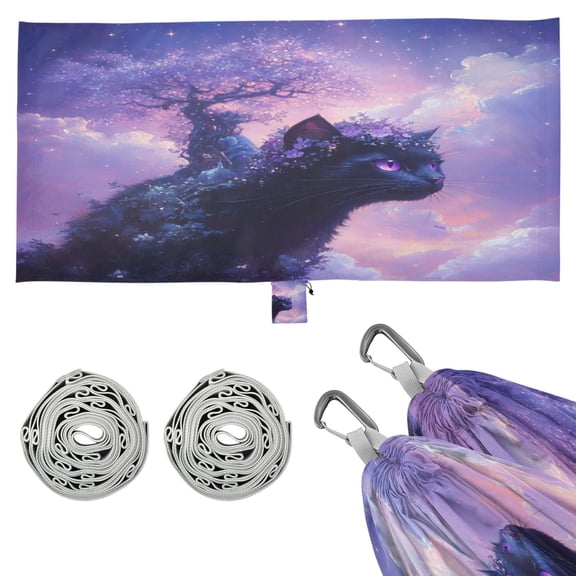 Wobogo Black Cat Goblin Camping Hammocks 330 lb Capacity with Tree Straps and Hanging Pockets for Outside Hiking Beach Backpack Travel