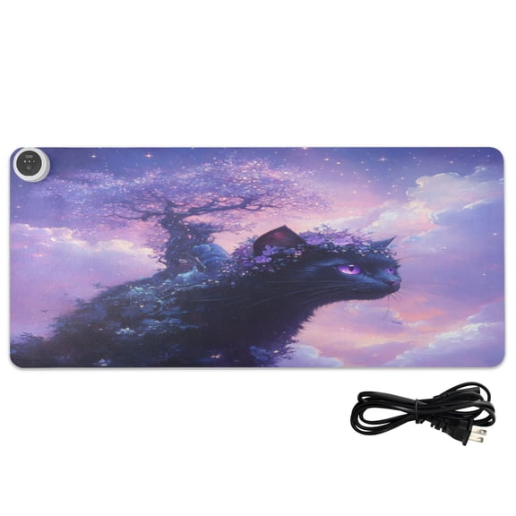 Wobogo Black Cat Goblin Heated Mouse Pad Extra-Large Desk Mat With 3 Heating Levels and 3-hour Auto Shut-Off Protection Ideal for Computer Keyboards Home Office Hand-warming Essential 31.5in  13in
