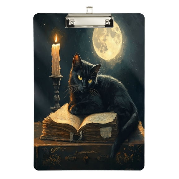 Wobogo Black Cat Golden Pupil Acrylic A4 Clipboards Silver Clip Stardard Size 9×12.5in Office Decorative for Students Workers