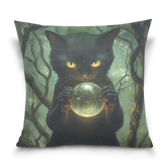Wobogo Black Cat Magic Ball Pillowcase Special Crystal Velvet Breathable and Comfortable Bedside Decorations Pillow 1616in