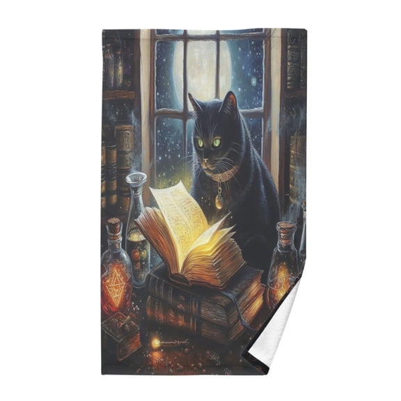 Wobogo Black Cat Magic Room Face Towel Soft Breathable Cotton Towel Set for Bathroom Kitchen Hotel Spa Gift Decor