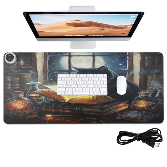 Wobogo Black Cat Magic Room Heated Mouse Pad With 3 Heating Levels and 3-hour Auto Shut-Off Protection Ideal for Computer Keyboards Home Office Hand-warming Essential