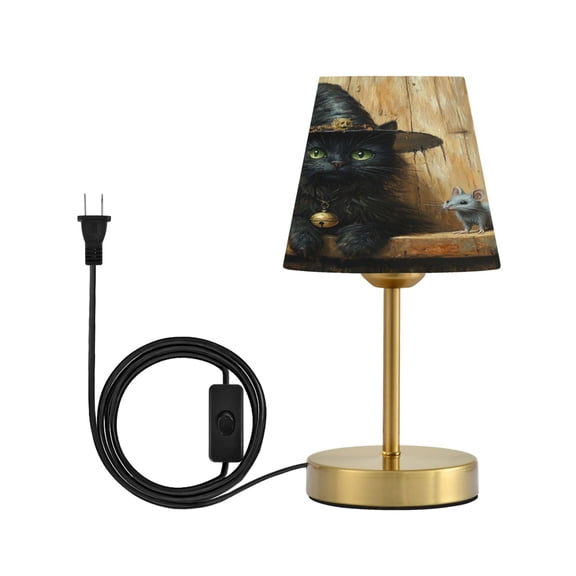Wobogo Black Cat Meet Gray Mouse Table Lamps Three-channel Adjustable Lighted Antique Brass Metal Base Simple Modern Style for Bedroom Nightstands Living Room and Office