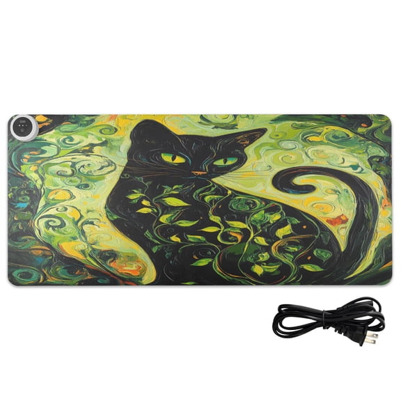 Wobogo Black Cat with Vines Heated Mouse Pad With 3 Heating Levels and 3-hour Auto Shut-Off Protection Ideal for Computer Keyboards Home Office Hand-warming Essential