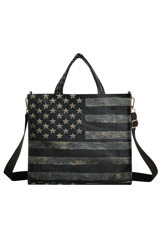 Wobogo Black Design American Flag Corduroy Tote Bag for Women Travel Crossbody Bag Purse Women Shoulder Bags Work Handbags Daily Commuter Bag 13.7×12.2inch