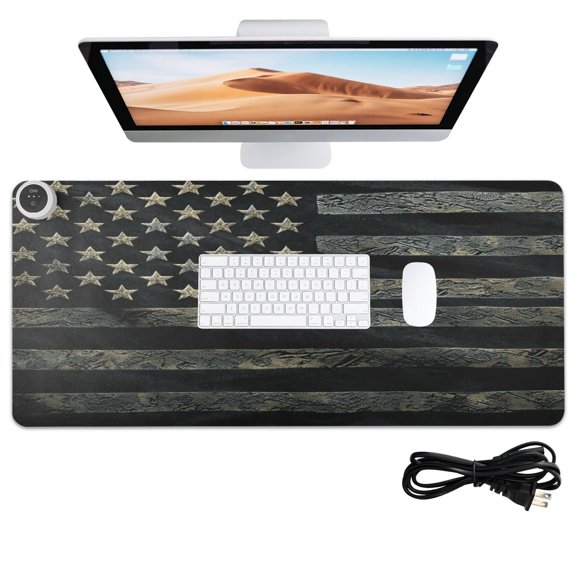 Wobogo Black Design American Flag Heated Mouse Pad With 3 Heating Levels and 3-hour Auto Shut-Off Protection Ideal for Computer Keyboards Home Office Hand-warming Essential