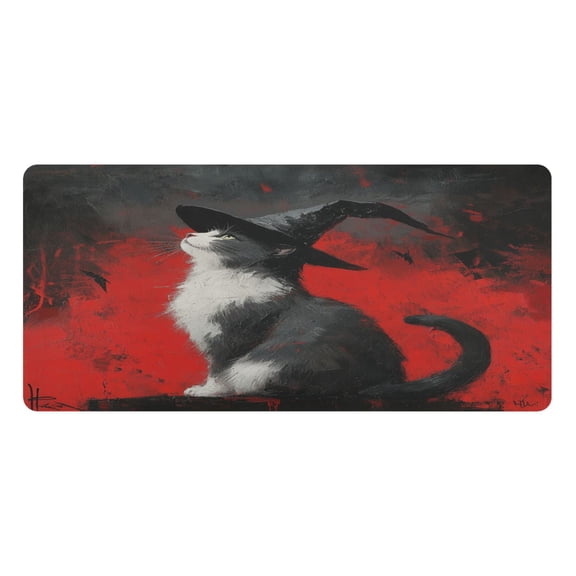 Wobogo Black Hat Cow Cat Gaming Mouse Pad Non-slip Leather Desk Mat Water Resist Keyboard Pad for Gamer Office 23.6×47.2in