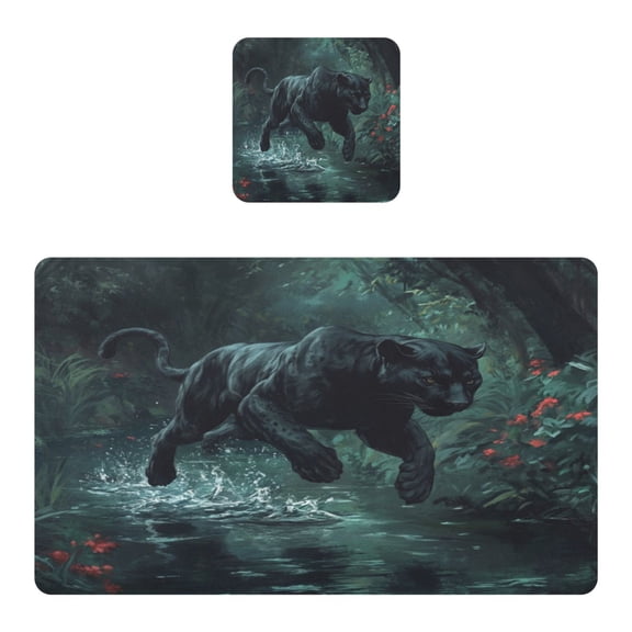 Wobogo Black Panther Leaping over Water Placemats Coasters Set of 1 Heat-resistant Non-slip Easy to Clean Square Dinner Plate Mat