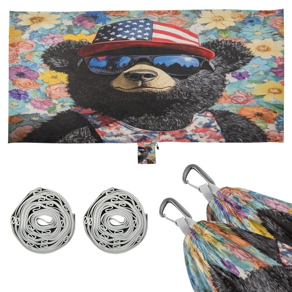 Wobogo Black Teddy Bear Camping Hammocks 330 lb Capacity with Tree Straps and Hanging Pockets for Outside Hiking Beach Backpack Travel