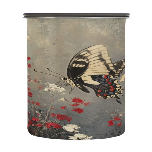 Wobogo Black and White Butterfly Food Storage Jars 304 Food Grade Stainless Steel Canisters With Vacuum Airtight Lids for Coffee Snacks Nuts Cereal 900ML