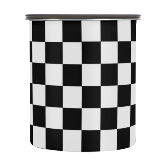 Wobogo Black and White Checkered Food Storage Jars 304 Food Grade Stainless Steel Canisters With Vacuum Airtight Lids for Coffee Snacks Nuts Cereal 900ML