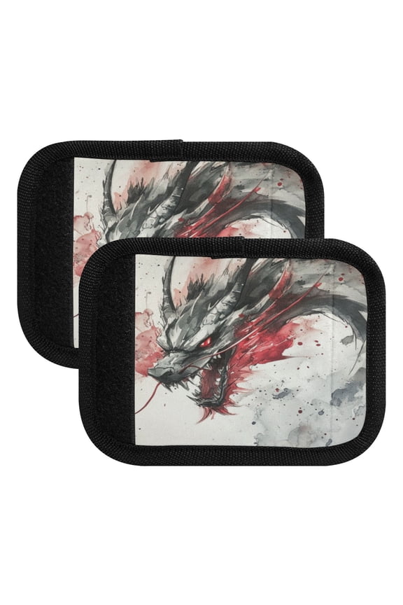 Black and Red Dragon Luggage Handle Wrap 2Pcs Suitcase Identifier Travel Accessories Affordable Durable Concealed Tag For Airport Leaf