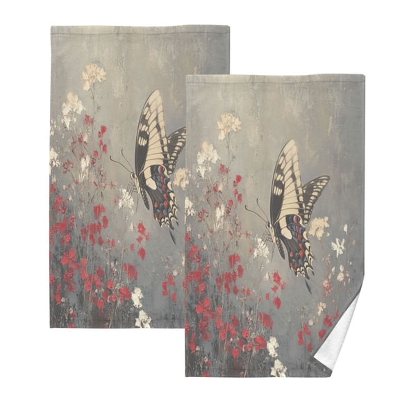 Wobogo Black and White Butterfly 100% Cotton Towel 2 Pieces Set Super Soft and Highly Absorbent Suitable for Bathroom Gym Travel Camping Pool