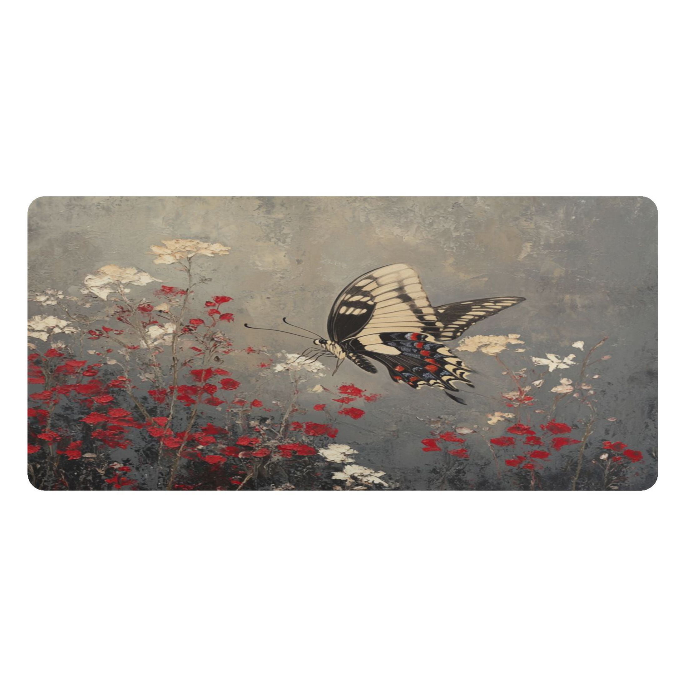 Wobogo Black and White Butterfly Gaming Mouse Pad Non-slip Leather Desk Mat Water Resist Keyboard Pad for Gamer Office 16.5×35.4in